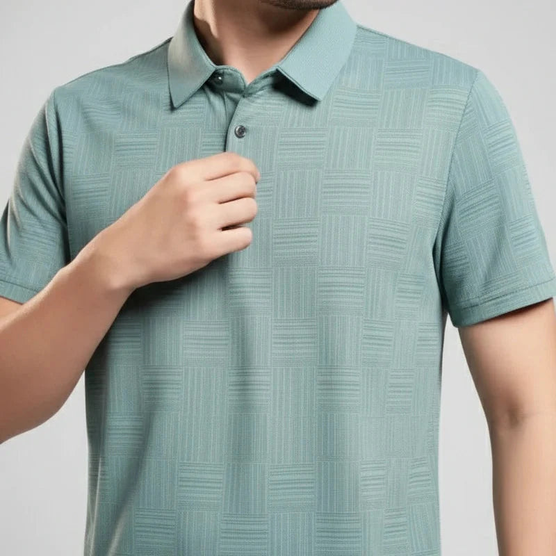 [Leve 5, Pague Só 3] Camisa Polo Mazano Masculina em Poliéster e Spandex com Textura Geométrica e Botões Metálicos + BRINDES